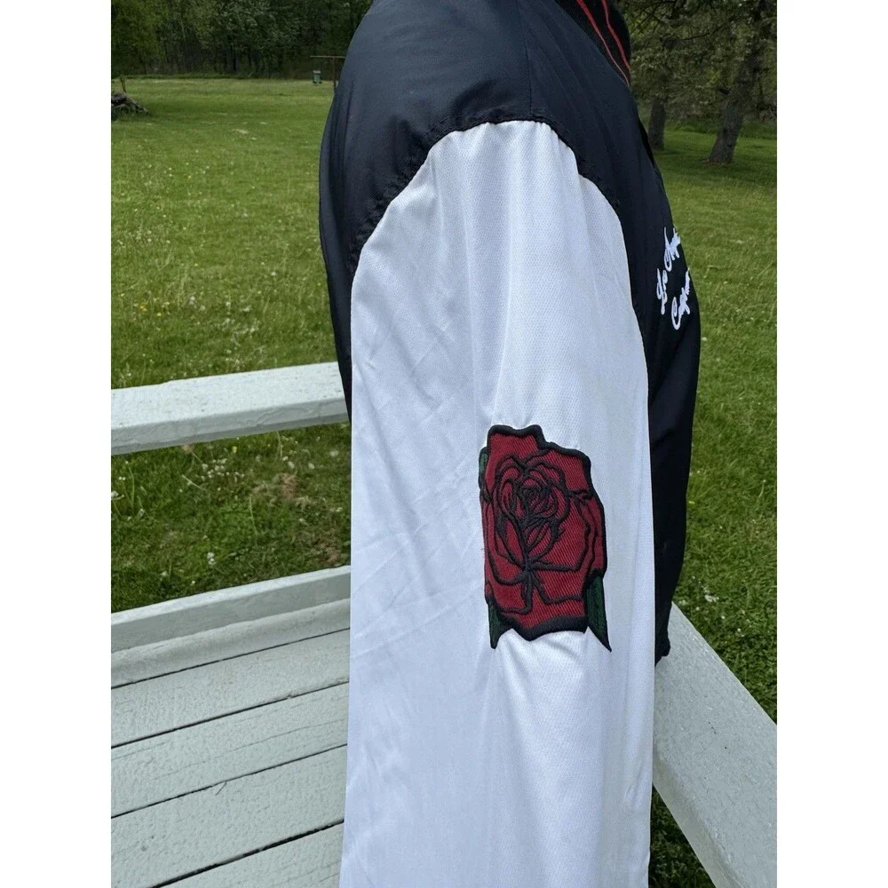Hollister Varsity Jacket Small Black White Bomber LA Sherpa Lined Rose Patch